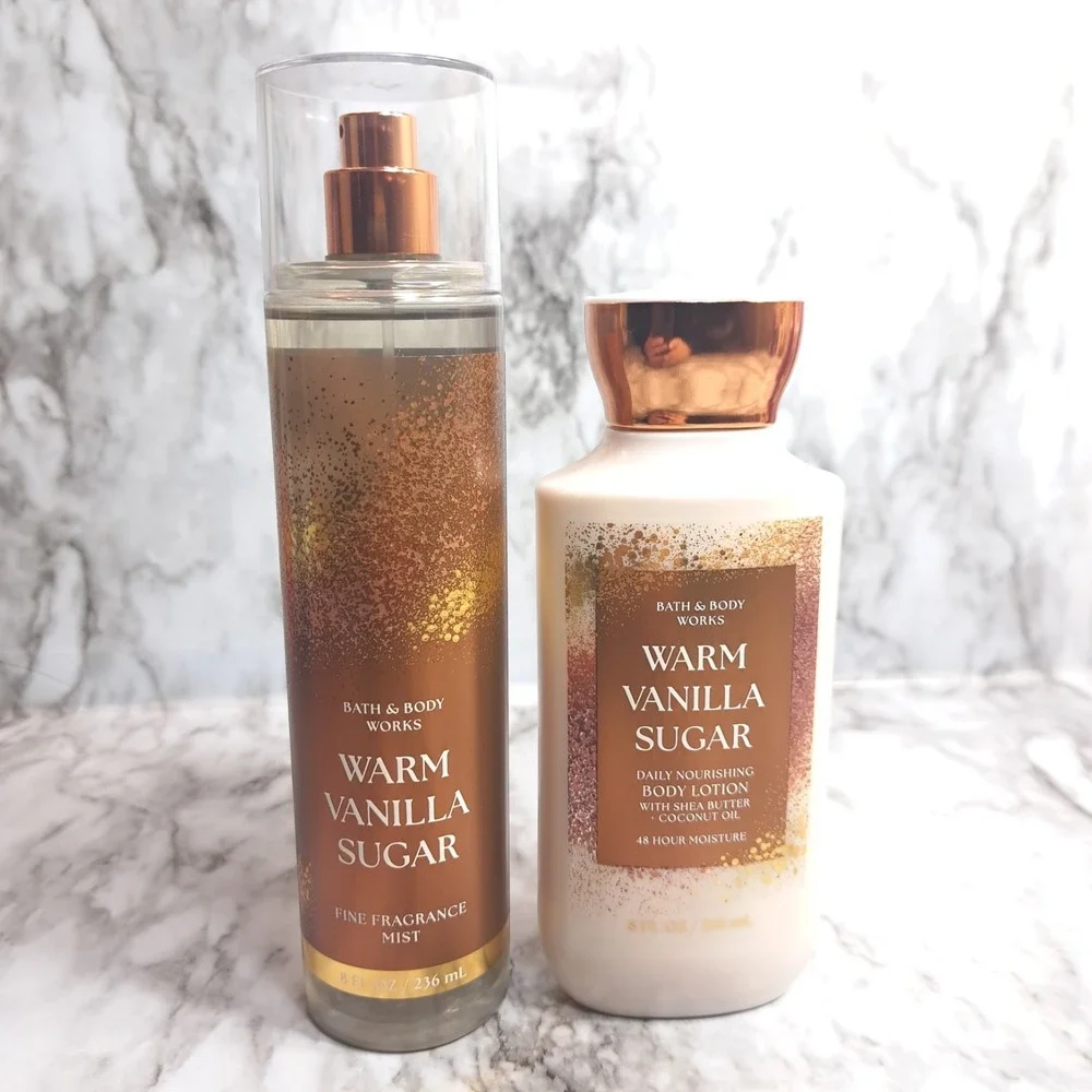 Bath & Body Works Set of 2 WARM VANILLA SUGAR‎ Fine Fragrance Mist & Body Lotion